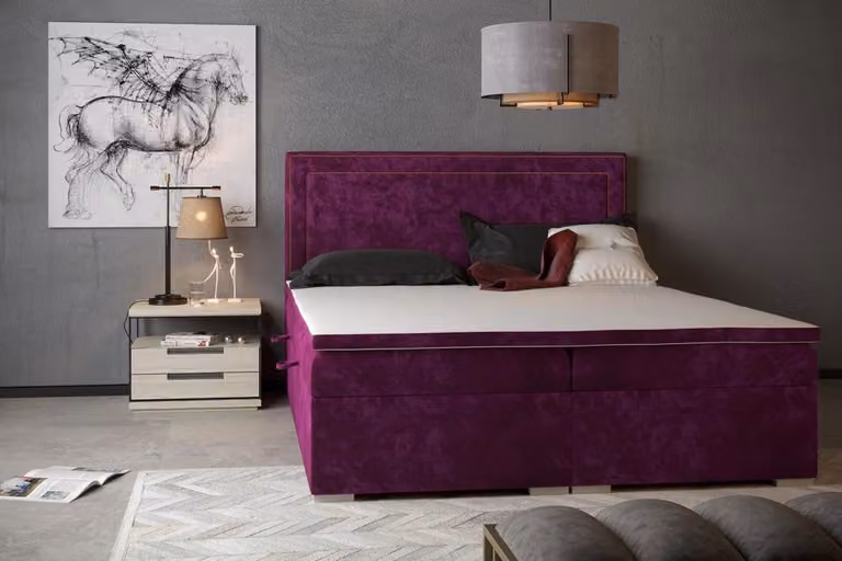 Boxspring Lila Bett Hotel Doppel Betten Samt Luxus Polster Kasten Funktion