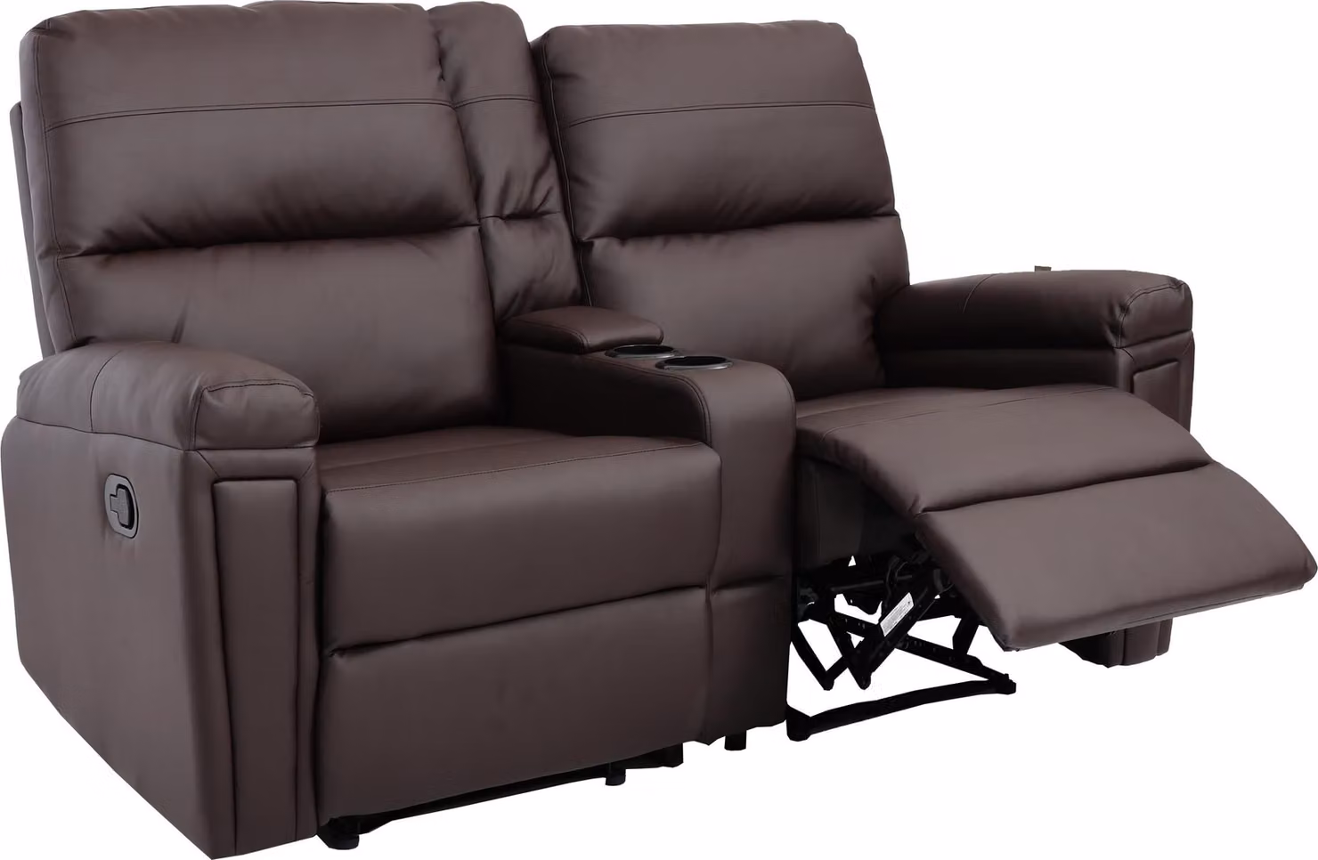 Set di 2 poltrone da cinema MCW-K17, poltrone reclinabili, poltrone da TV, divano, molle Nosag, portabevande, vano portaoggetti ~ ecopelle marrone