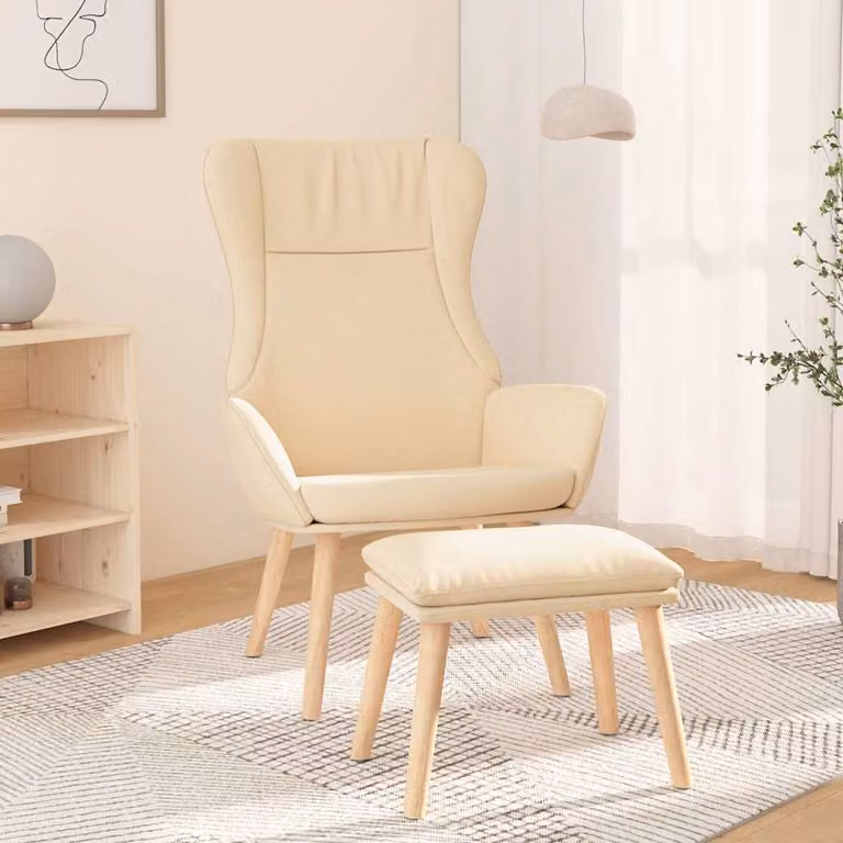 vidaXL Poltrona Relax con Poggiapiedi Beige in Tessuto e Struttura in Metallo