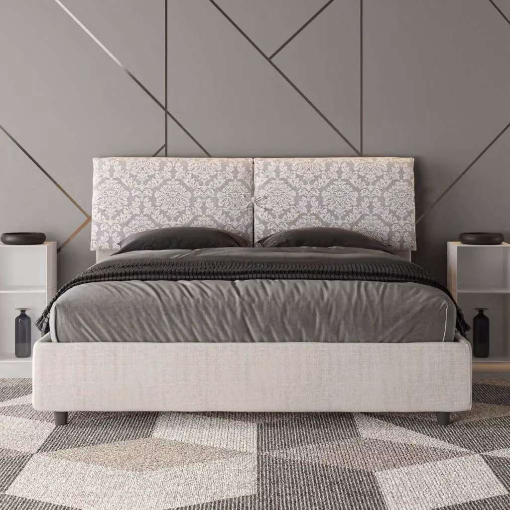Letto Matrimoniale Moderno Giordanoshop con Rete Mados Giada Agata in Tessuto Beige con Fantasia Floreale L/P/H: 160 x 200 x 110 cm – 2