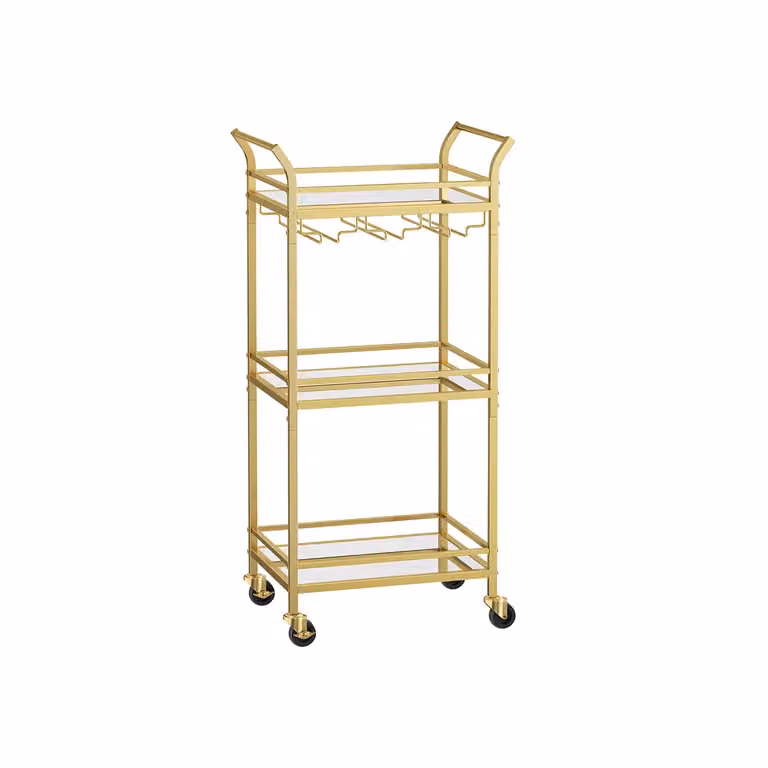 Carrello da Cucina a 3 Ripiani, Dorato