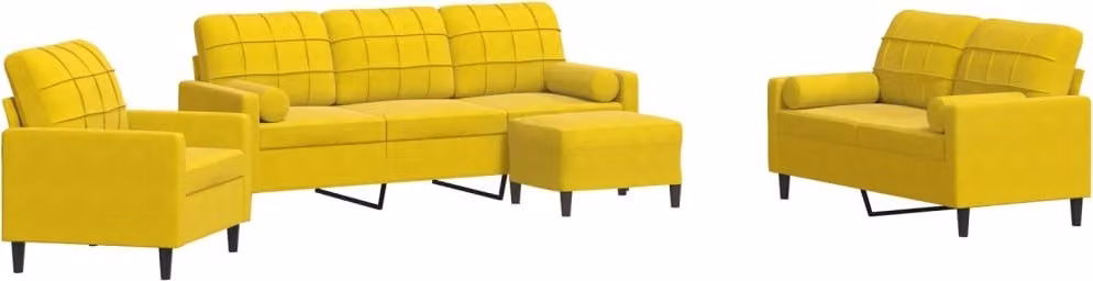 Set di Divani 4 pz con Cuscini e Rinforzi Giallo in Velluto