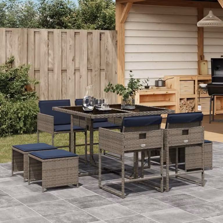 Maison Exclusive - Set da pranzo da giardino da 9 pezzi con cuscini, grigio, polyrattan