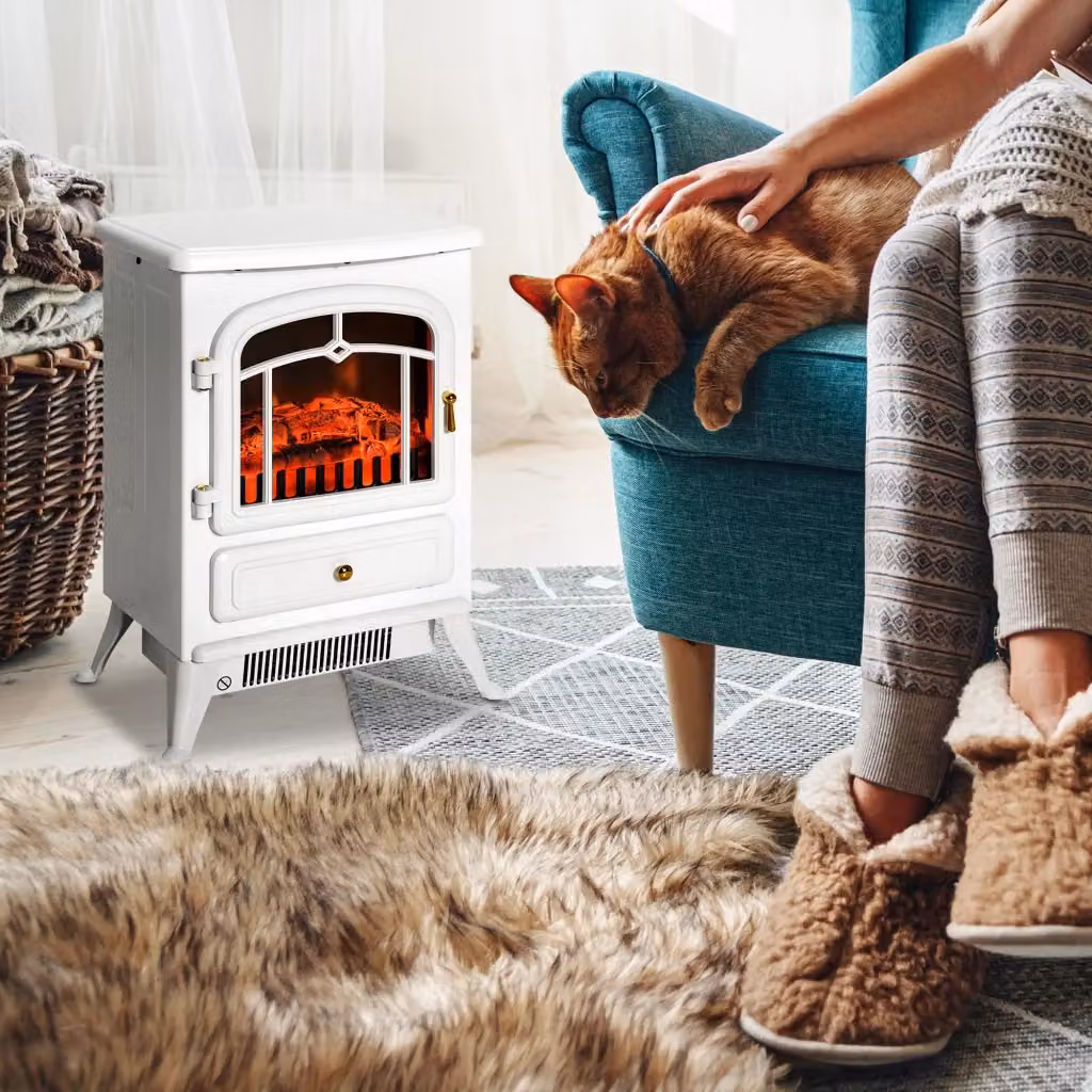 Caminetto elettrico HOMCOM con effetto fiamma, bianco, L: 41,5 cm, P: 28 cm, H: 54,8 cm – 2