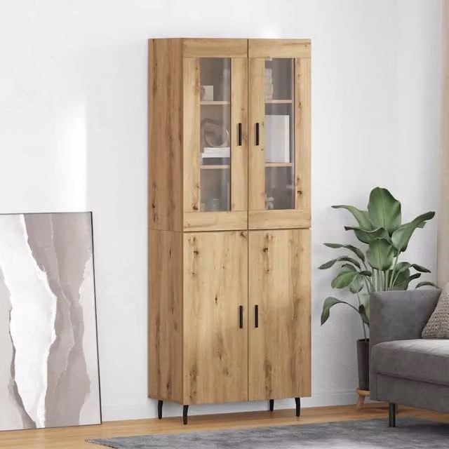 Credenza 2 pz-Set di 2 Buffet-Armadio da cucina Rovere artigianale Legno Stratificato e Vetro 849571