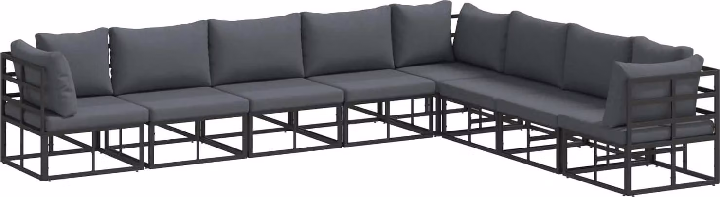 Set Divano da Giardino con cuscino 8 pcs Nero Alluminio