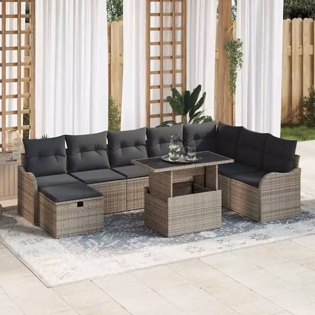 Set Divano da Giardino 9 pz Grigio polyrattan 3361068