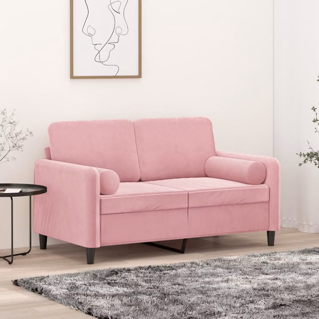 vidaXL Divano a 2 Posti Moderno in Velluto Rosa con Cuscini e Coperture Rimovibili L: 138 cm, P: 80 cm, H: 77 cm