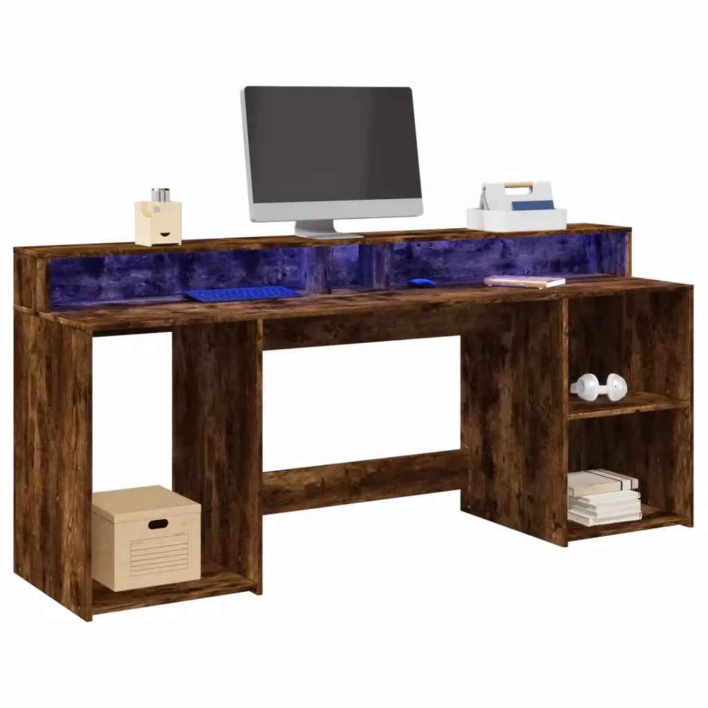 Scrivania moderna per ufficio in MDF con finitura rovere marrone L: 200 cm, P: 55 cm, H: 91 cm – 2