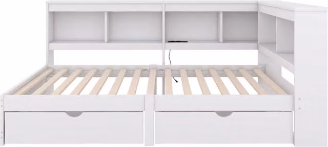 Daybett 90x200 cm con due cassetti, lettino giorno con presa e 2 porte USB, struttura in truciolato bianco, senza materasso