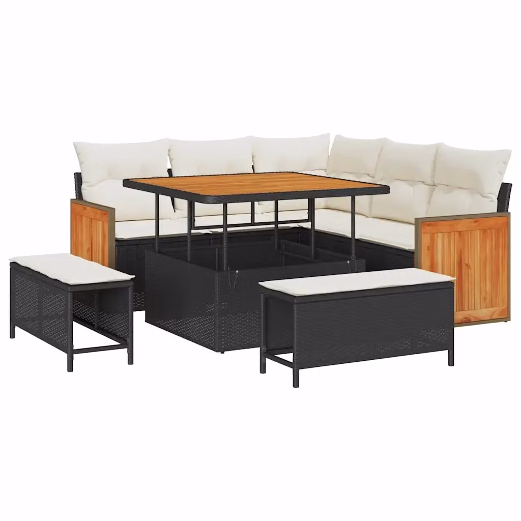 vidaXL Set Divano da Giardino 8 Pezzi con Cuscini Nero e Beige in Metallo e Tessuto – 2