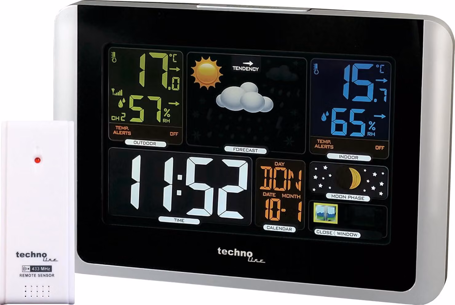 Stazione meteorologica con display a colori, sensore esterno, allarme temperatura, misurazione dell'umidità, ideale per il soggiorno