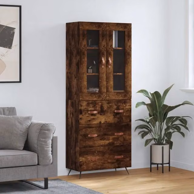 Credenza vidaXL in Legno Rovere e Vetro, Colore Marrone, L/P/H: 69,5 x 34 x 180 cm