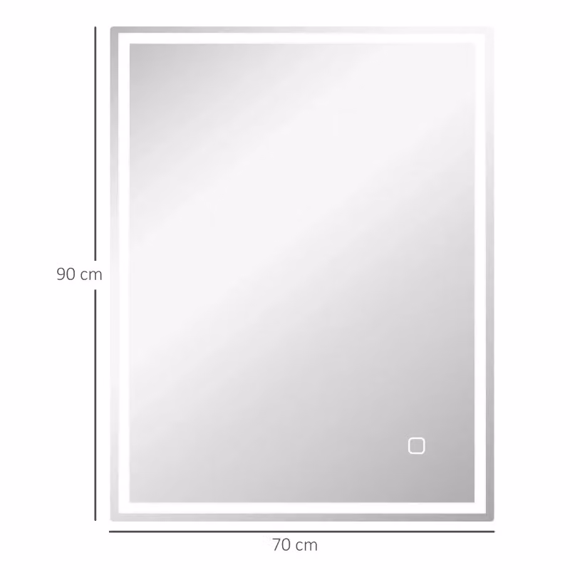Specchio da bagno REDOM rettangolare con luce LED, comando touch e funzione antiappannamento, Argento, L: 90 cm, H: 70 cm – 2