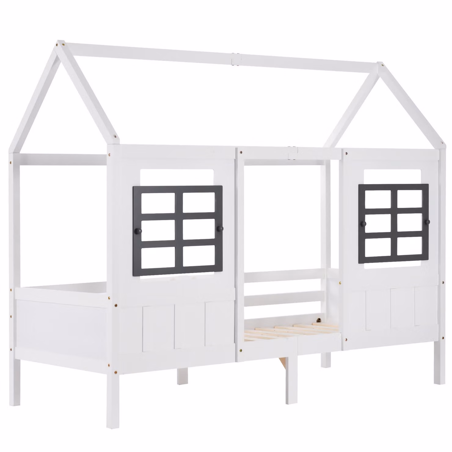 Letto a casetta per bambini Home Enjoy DE con finestre, senza materasso, Bianco e Grigio, L/P: 200 x 90 cm – 2