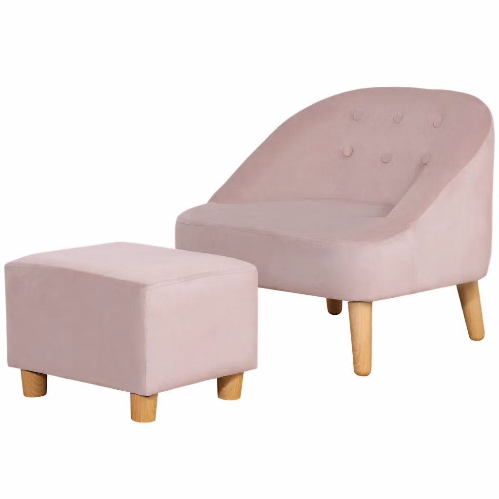 Poltrona per bambini Minimal con pouf in velluto rosa L/P/H: 51 x 51 x 50 cm – 2