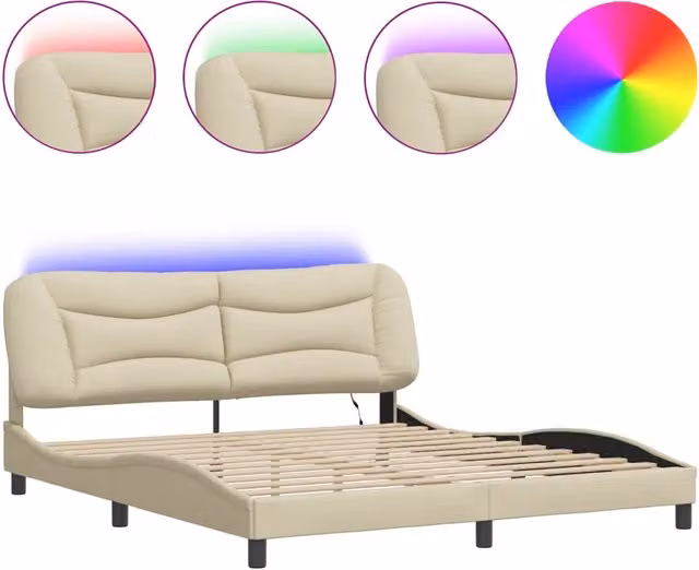 Letto matrimoniale | Letto per adulti | Giroletto con LED senza Materasso Hvar Crema 180x200 cm in Tessuto
