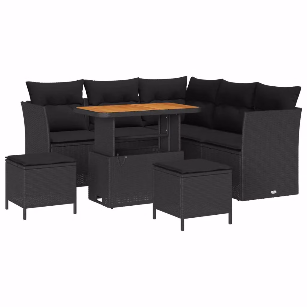 Set Divano da Giardino vidaXL 8 Pezzi con Cuscini e Contenitore Nero per 5 Persone – 2