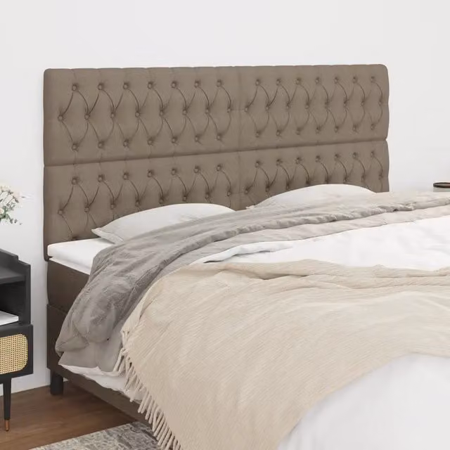 Testiera per letto imbottita vidaXL in tessuto beige con struttura in legno di larice L: 180 cm, P: 7 cm, H: 118-128 cm – 1