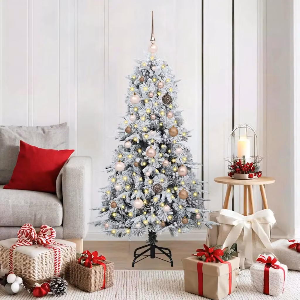 Albero di Natale artificiale vidaXL bianco con luci LED bianco caldo e rami pieghevoli, Altezza: 150 cm