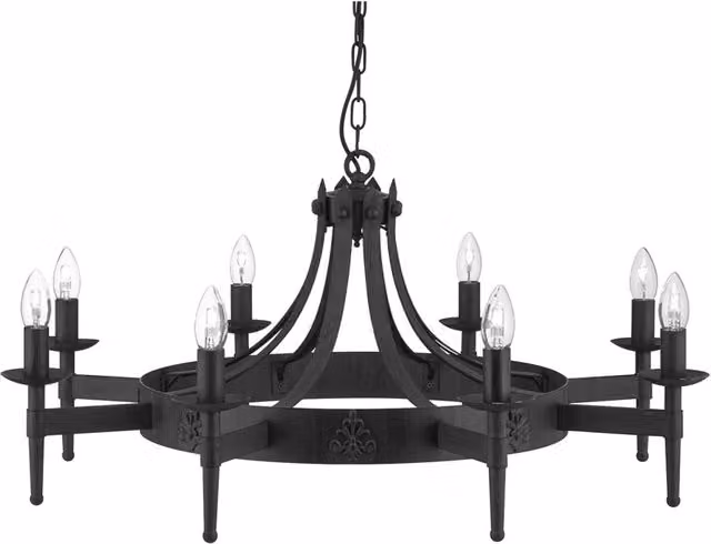 Lampadario Industrial-Nordico Cartwheel Ii Ferro Nero 8 Luci E14