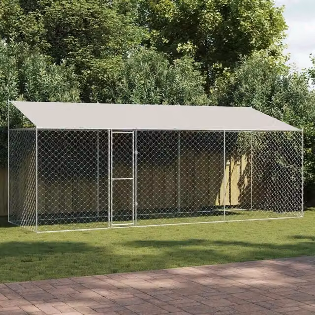 Gabbia per cani vidaXL in metallo color argento con tetto resistente alle intemperie L: 600 cm, P: 200 cm, H: 256 cm