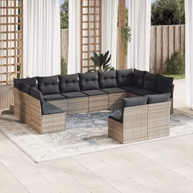 vidaXL Set Divano da Giardino a Forma di U in Polyrattan Grigio con Cuscini e Rivestimenti Rimovibili – 1