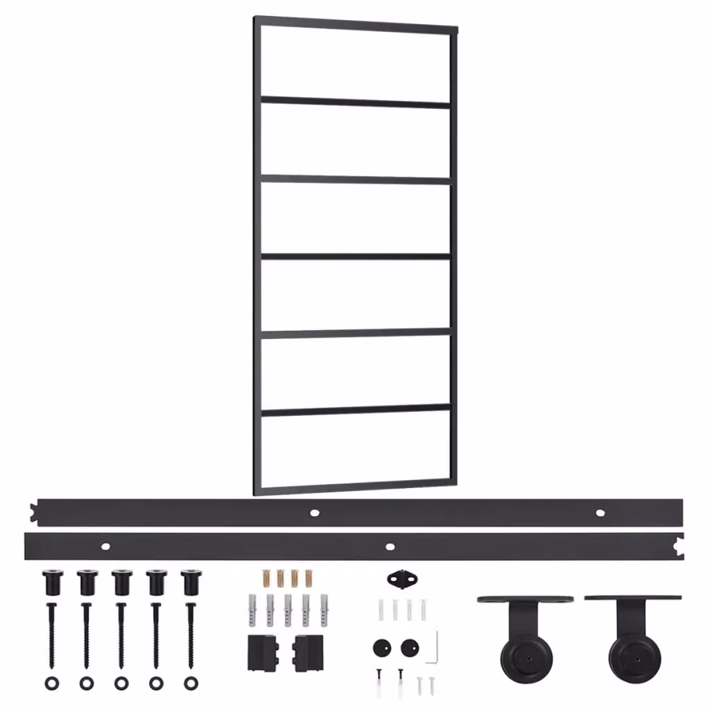 Porta Scorrevole in Alluminio e Vetro Trasparente con Stile Industrial Black vidaXL L: 90 cm, H: 205 cm – 2