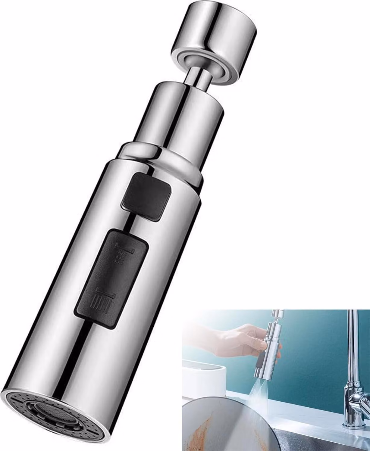 Prolunga per rubinetto da cucina, a risparmio idrico, con 3 modalità, girevole a 360°, realizzata in ottone e ABS, confezione singola, adatta per cucina e bagno