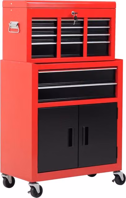 Cassettiera per attrezzi Minimal in metallo con 6 cassetti e ruote, colore rosso e nero, L: 60 cm, P: 40 cm, H: 120 cm – 1