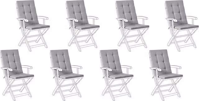 Set di 8 cuscini per sedile e schienale BELIANI grigio, impermeabili e resistenti ai raggi UV per sedie da esterno