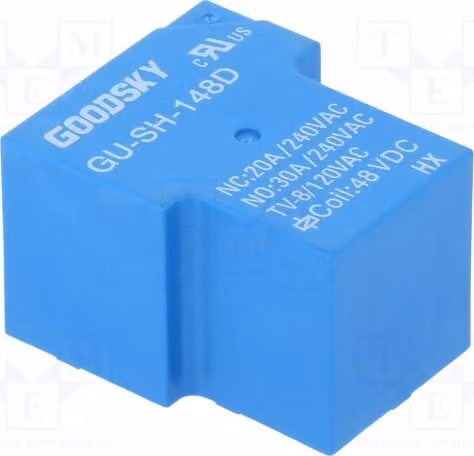 1 relè: bobina elettromagnetica, 48 VDC, 30 A. Serie: GU, modello GU-SH-148D, elettromagnete