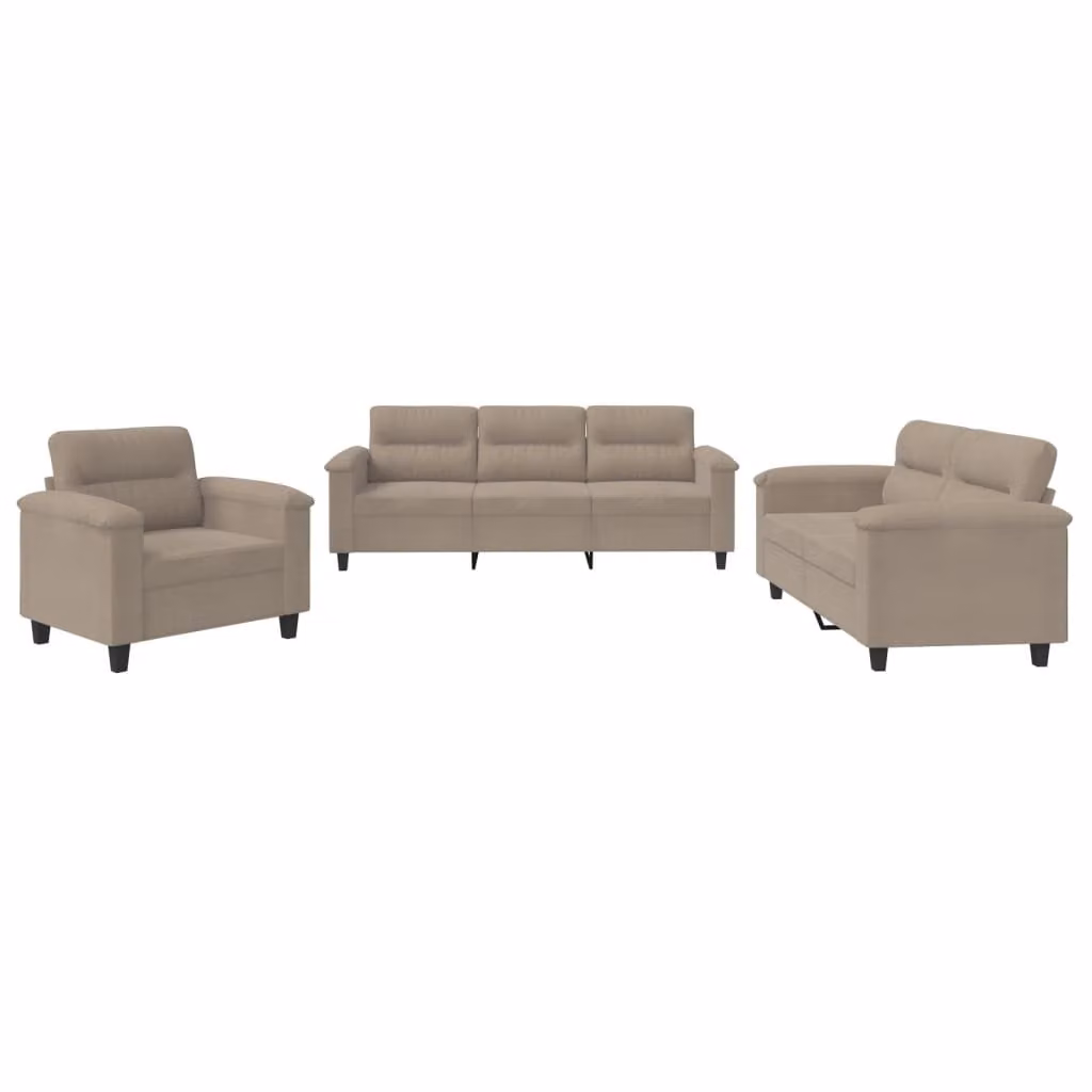 Set Divani 3 pz con Cuscini Tortora in Tessuto Microfibra
