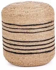 Pouf cilindrico ANKIT Bizzotto in tessuto a righe beige e nero stile boho