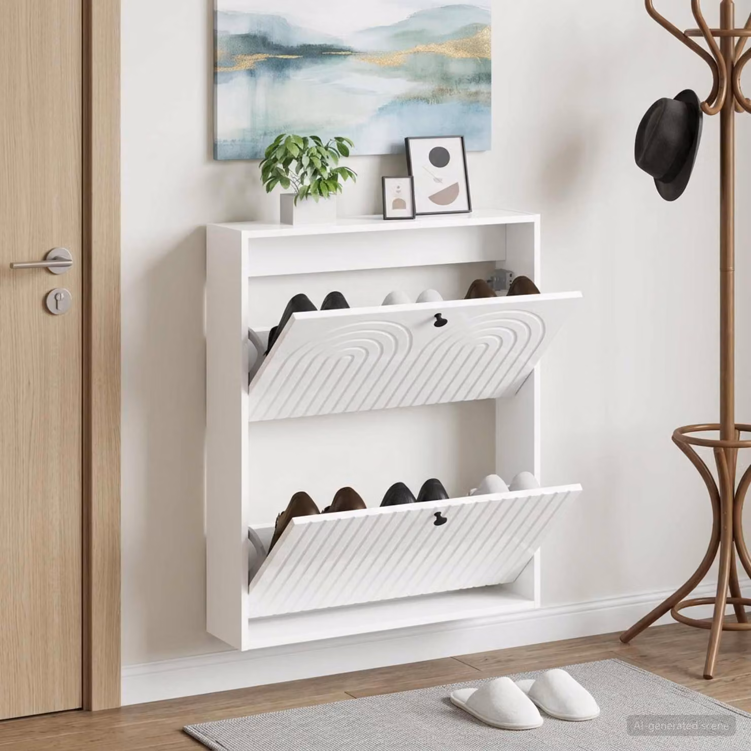 Mobiletto per scarpe da muro vidaXL ALKMAAR moderno con scomparti basculanti, L: 71 cm, P: 17 cm, H: 86 cm