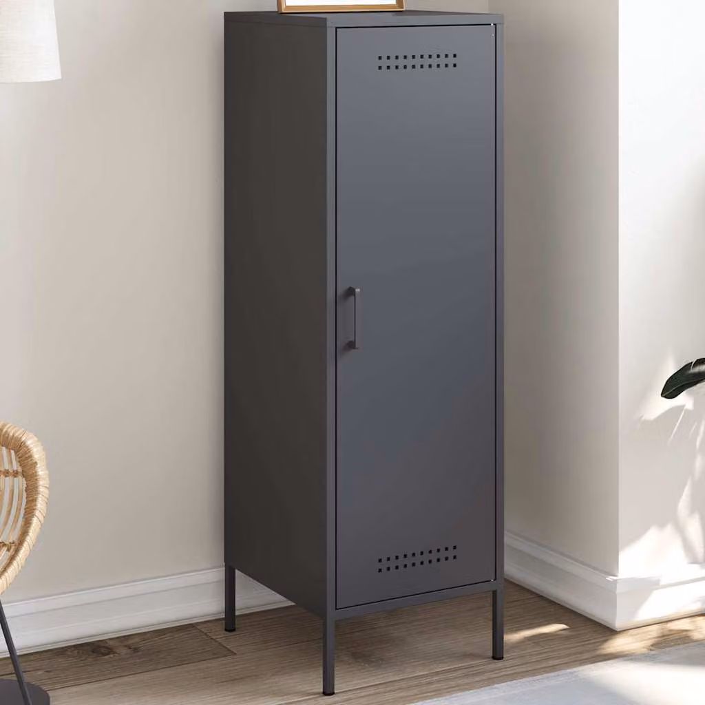 Credenza vidaXL in stile industriale in metallo antracite e marrone con ante a battente, da appendere al muro, L: 36 cm, P: 39 cm, H: 113 cm