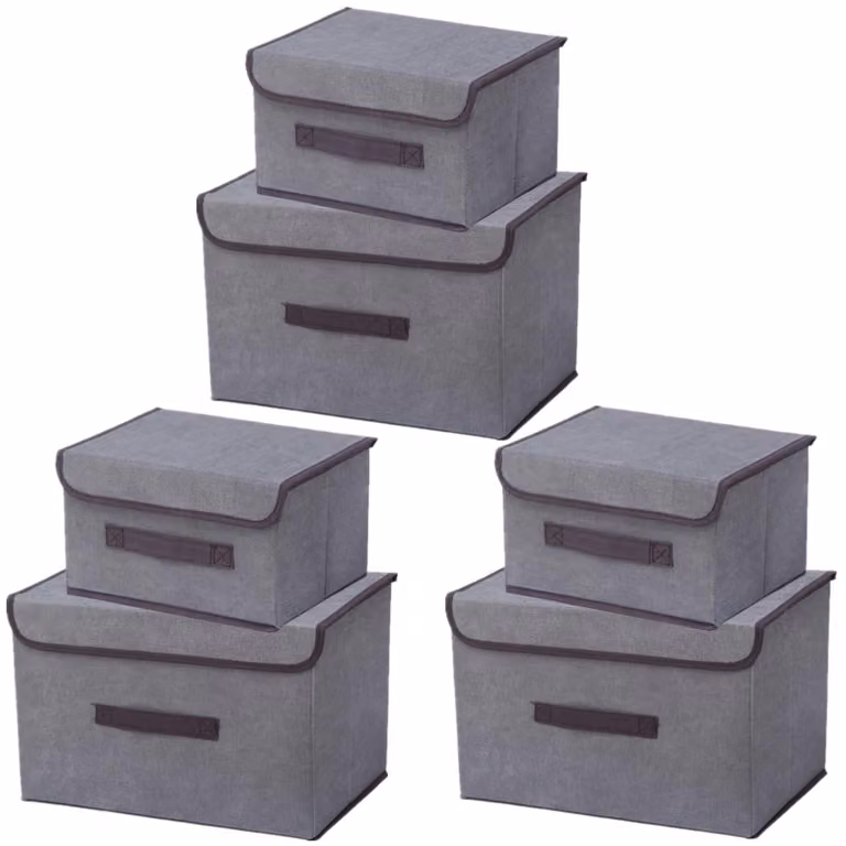 Elzusha - Set di 6 scatole pieghevoli con coperchio, colore grigio