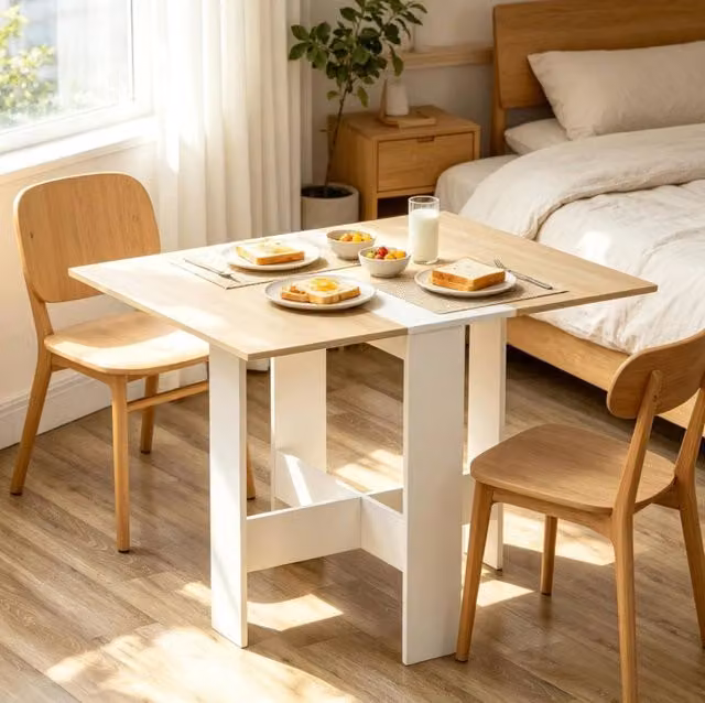 Tavolo pieghevole ULEVR 103x76x74 cm in MDF effetto rovere e bianco, piano estendibile su uno o due lati
