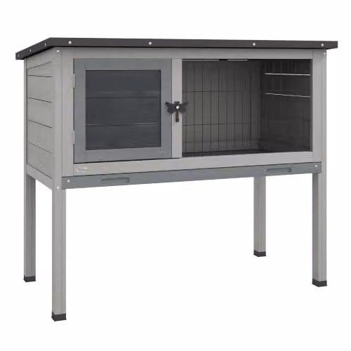 Clapier sur pied 84 x 43 x 70 cm Porta Bloccabile Vassoio di scarico Scorrevole Rustico Contemporaneo in Legno Grigio 21_0007886