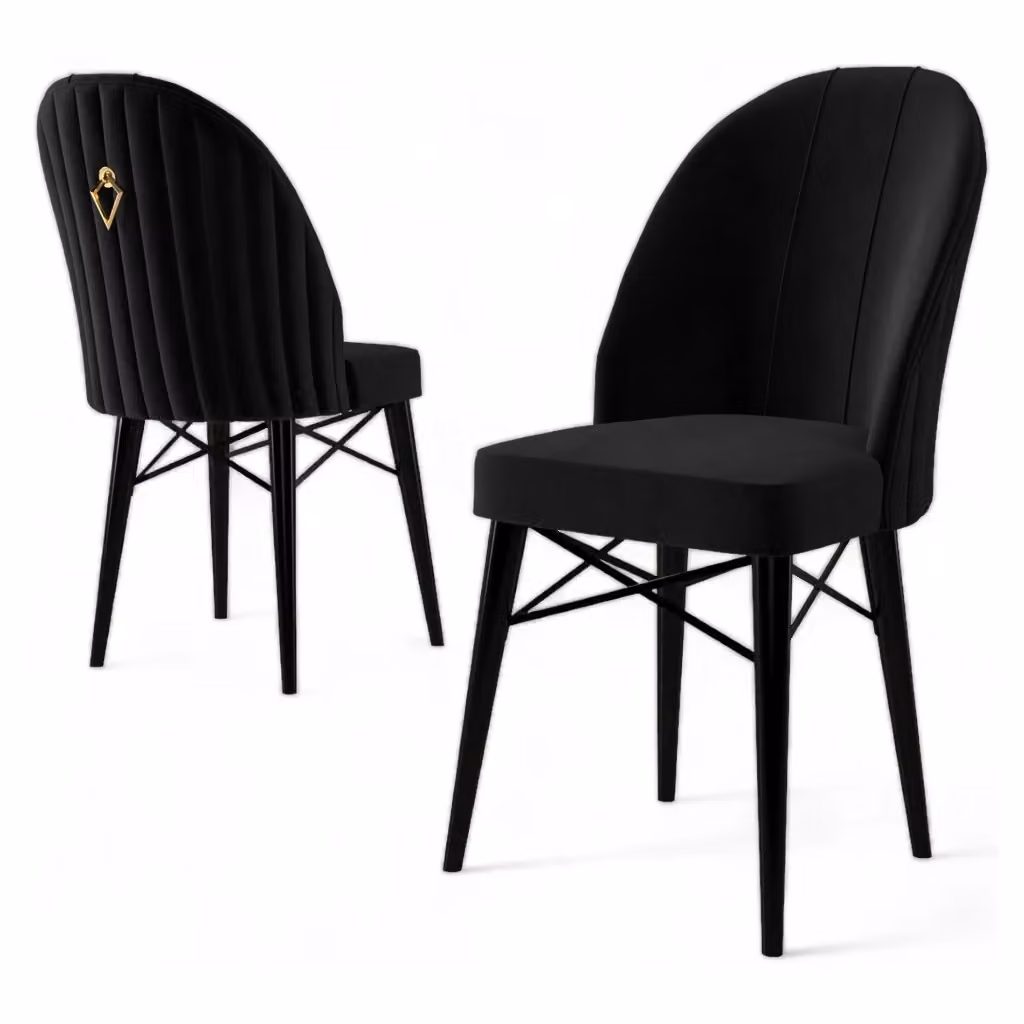 Set di 6 sedie da pranzo DMORA in velluto nero con struttura in metallo stile moderno – 2