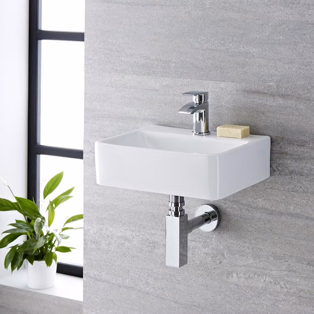 Lavabo Bagno Sospeso Rettangolare Bianco 115 x 400mm - Exton