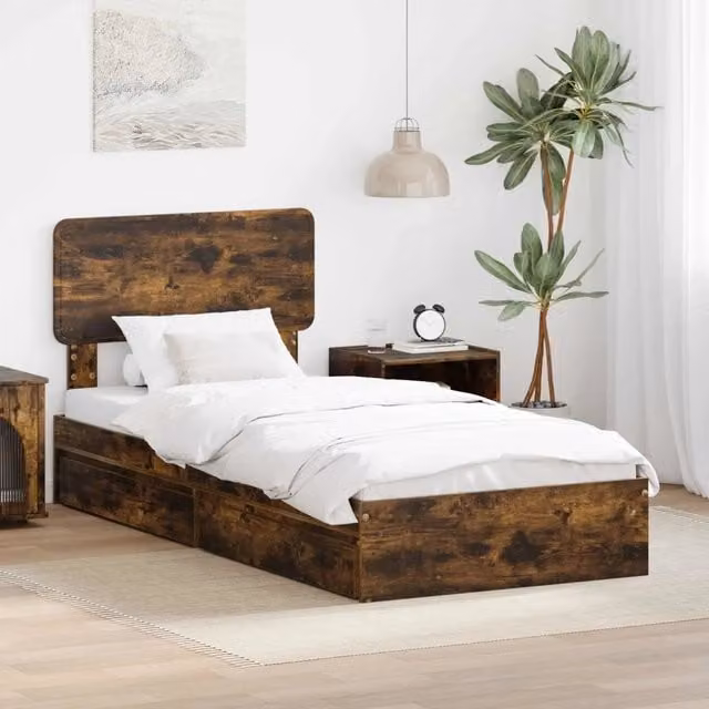 Letto con Contenitore con testiera-Struttura Letto con contenitore Rovere fum¨¦ 100 x 200 cm 796405