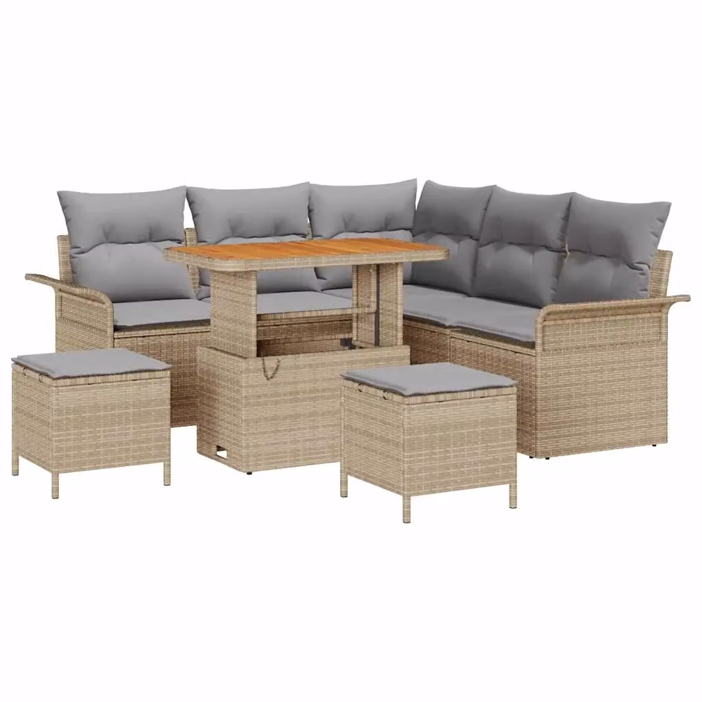 Set Divano da Giardino a L vidaXL in Polyrattan Beige con Cuscini e Tavolino da 8 Pezzi – 2