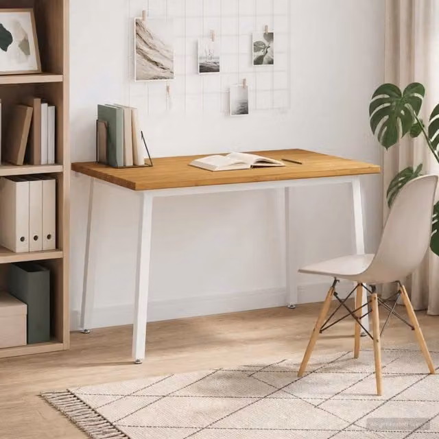 Tavolo rettangolare moderno vidaXL in legno di acacia massello bianco L: 120 cm, P: 80 cm, H: 75 cm – 1