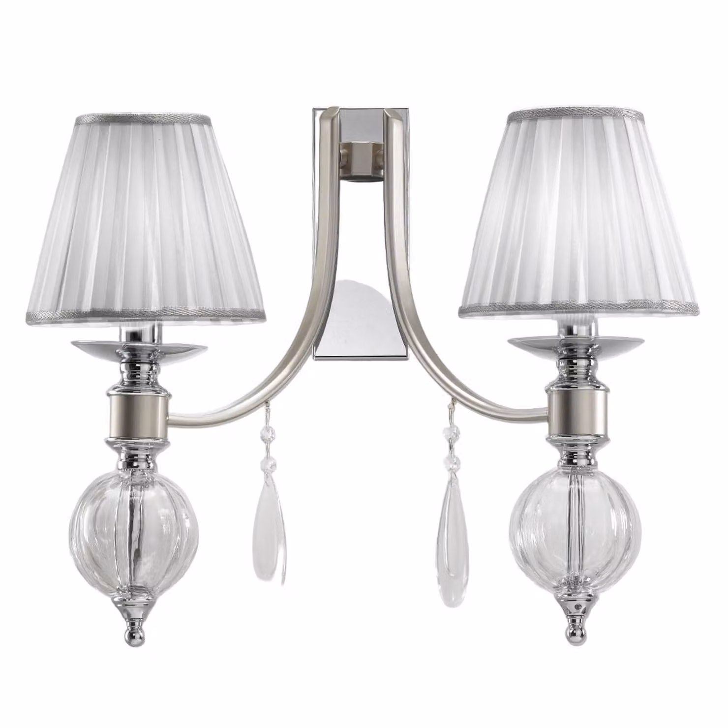 Cremasco Applique da parete 7330, dimmerabile, Cromo / Argento, Soggiorno / Sala da pranzo, Tessuto / Stoffa / Seta, Antico, Applique