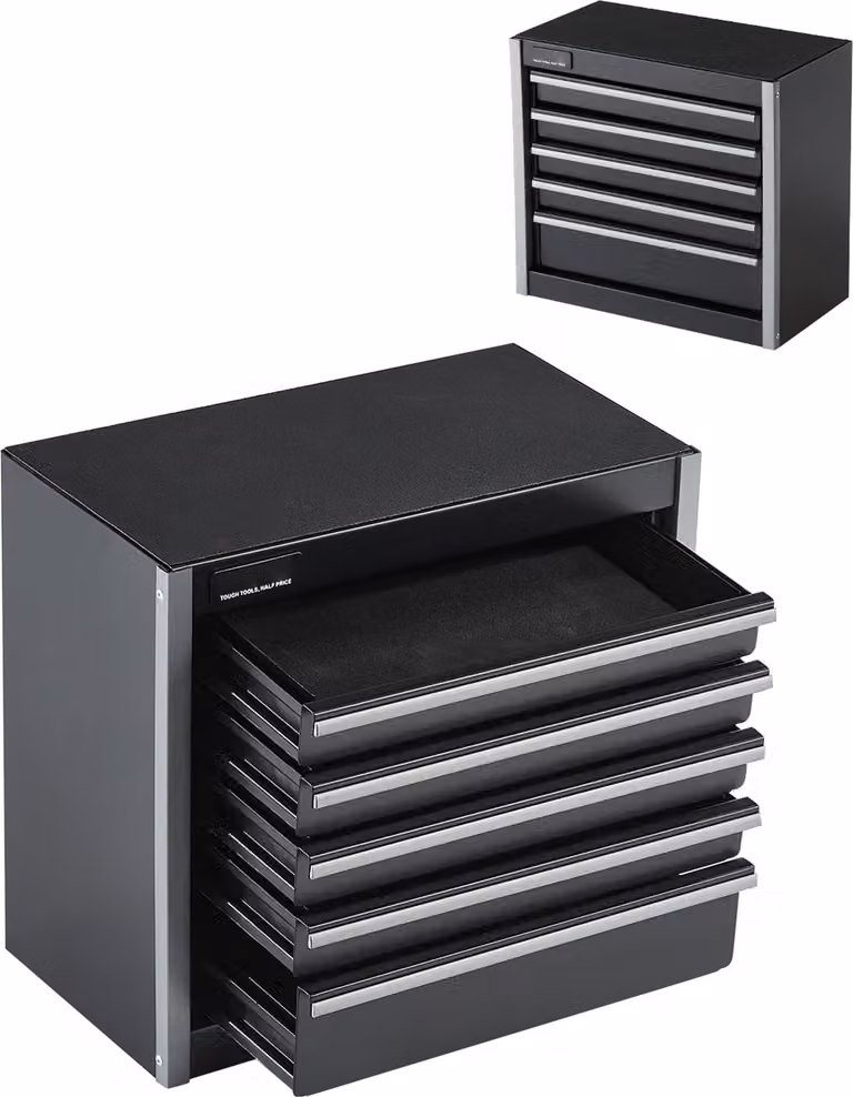 Cassetta degli attrezzi in metallo SucceBuy da 22 cm, portatile, con 5 cassetti, acciaio robusto, rivestimento interno in EVA, piedini in PP, apertura con cuscinetti a sfera, verniciatura a polvere, nera