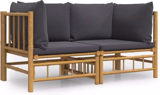 Divani Angolari da Giardino con Cuscini-Sofa da giardino Grigio Scuro 2pz Bamb¨´