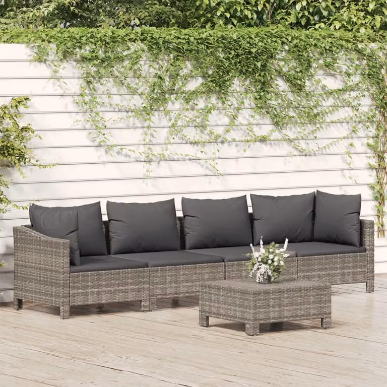 Set di divani da giardino vidaXL a forma di L composto da 5 pezzi con cuscini in schiuma e struttura in metallo grigio