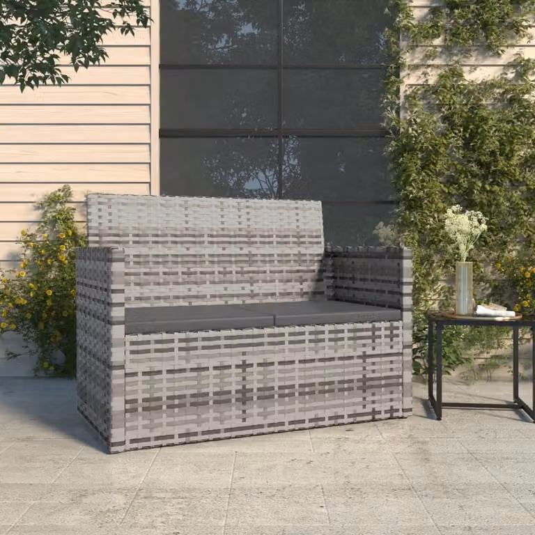 The Living Store Panca da giardino con cuscini Grigio 105 cm Poly Rattan