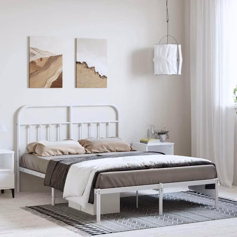vidaXL Giroletto con Testiera in Metallo Bianco L/P: 150 x 200 cm